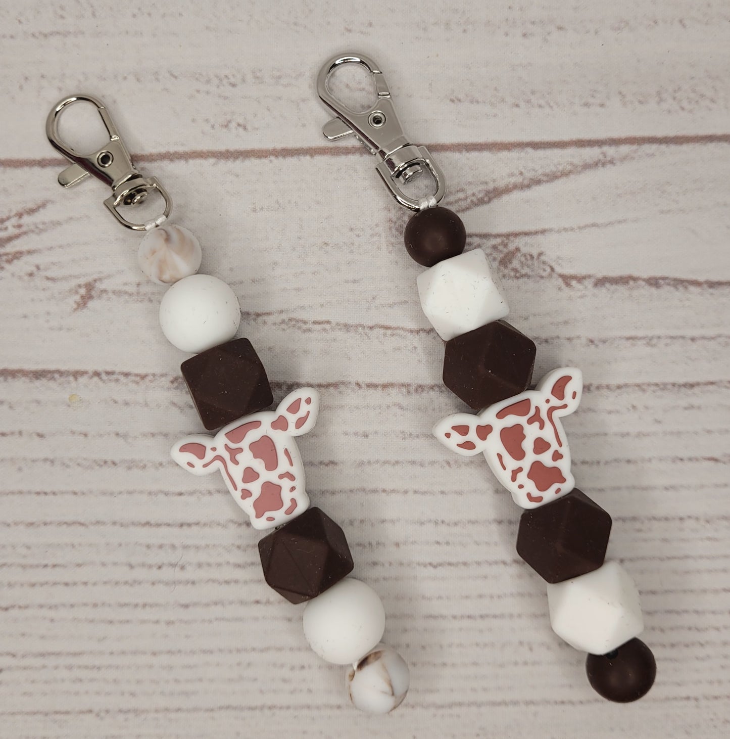 Cow cow print beaded Key fob keychain