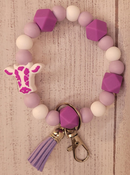 Cow cow print beaded wristlet