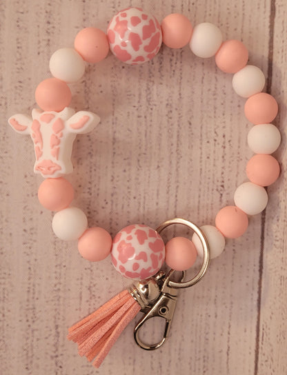 Cow cow print beaded wristlet