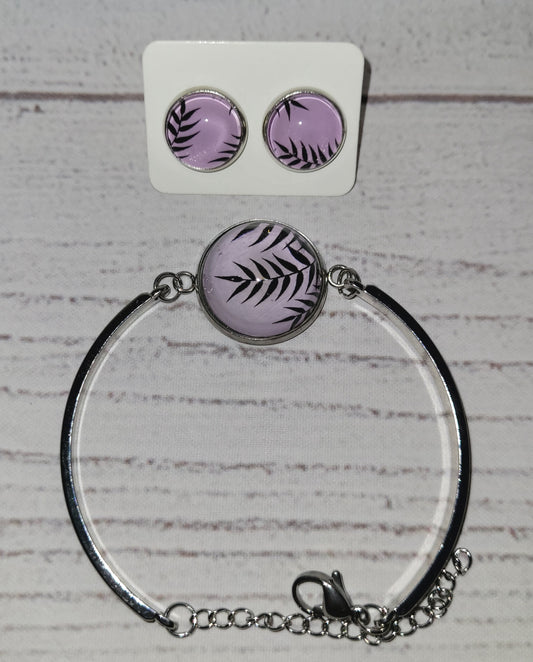 Purple Palm Earring & Bracelet Set