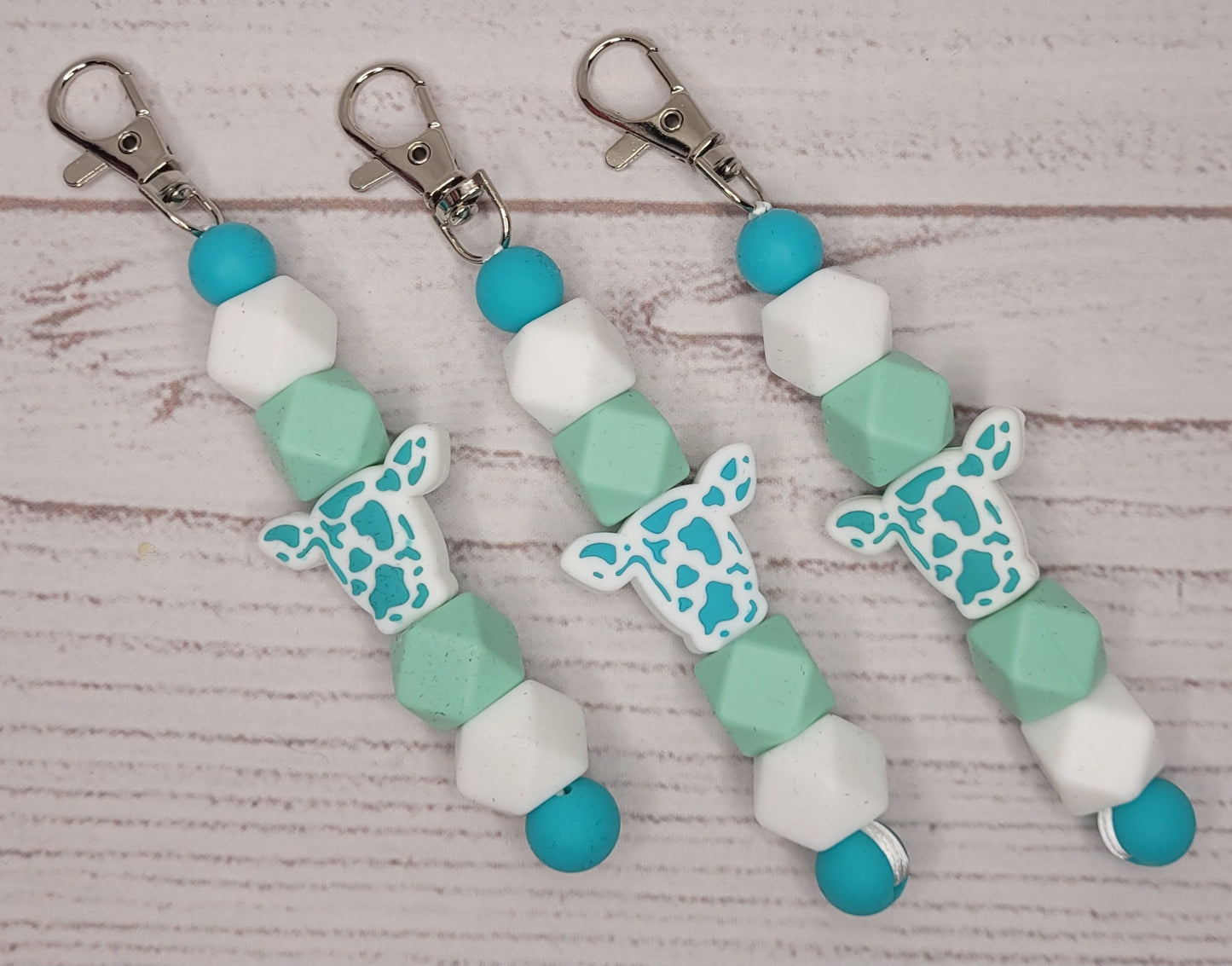 Cow cow print beaded Key fob keychain