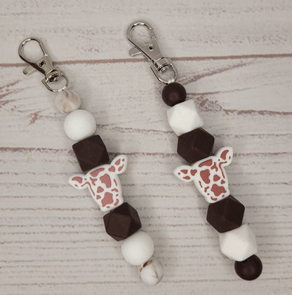 Cow cow print beaded Key fob keychain