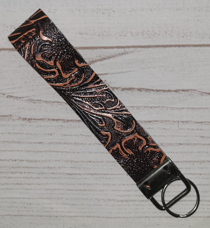 Western Floral Tooled Keychain Wristlet