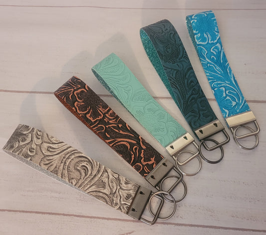 Western Floral Tooled Keychain Wristlet