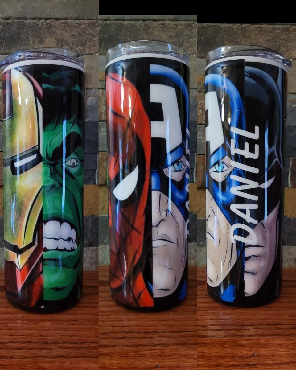 Heros Tumbler- Ironman, Spiderman, batman, Captain America, Hulk