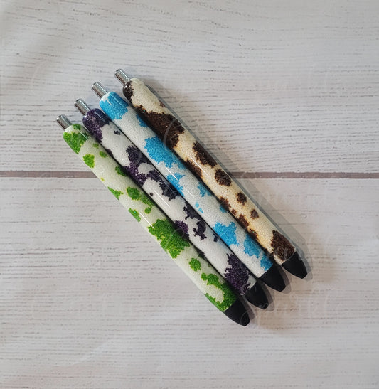 Glittered Cow Print & Neon Re-useable Pens