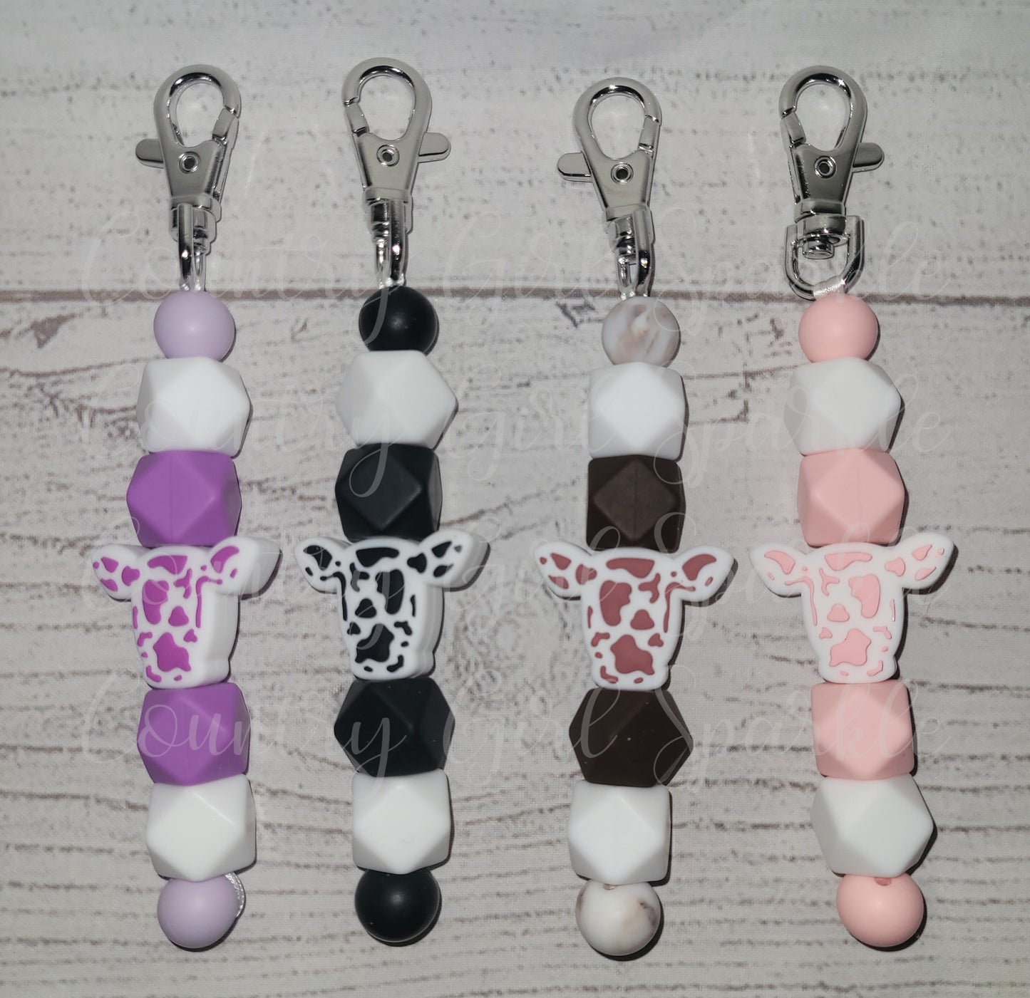 Cow cow print beaded Key fob keychain