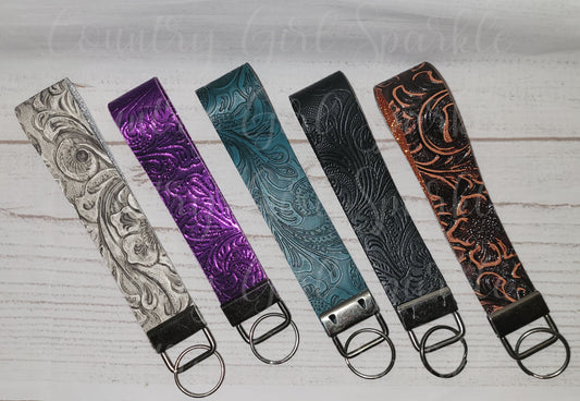 Western Floral Tooled Keychain Wristlet